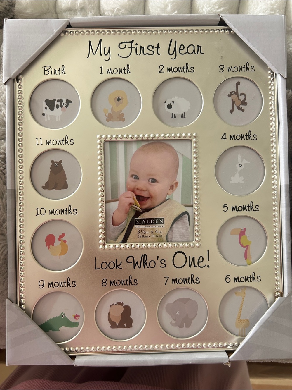 Malden Cream 'My First Year' Baby Photo Frame with Animal Accents